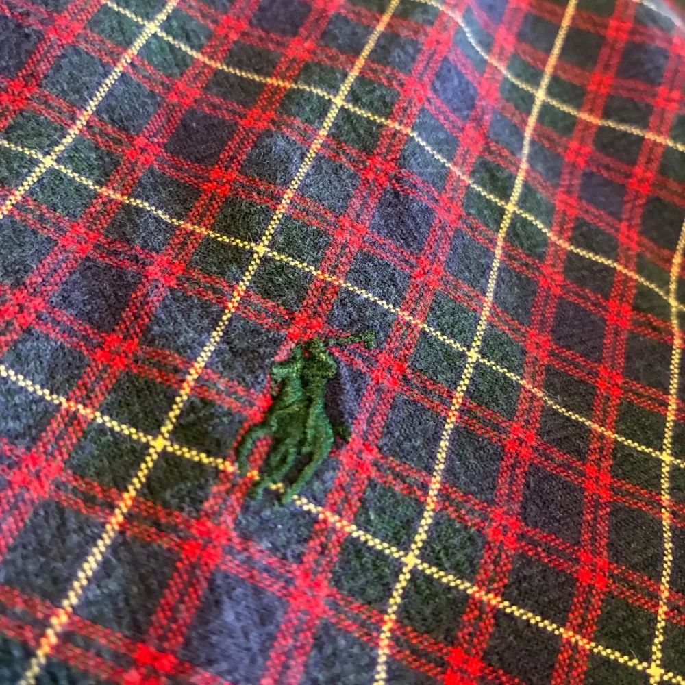 Ralph Lauren Mens Navy Red Plaid Button Down Shirt Classic Fit Large - Picture 4 of 6